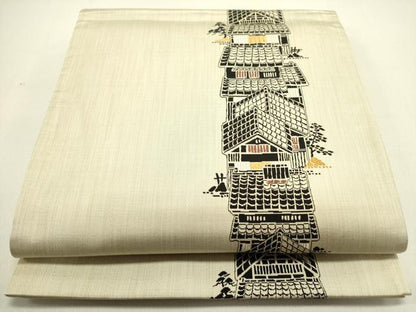 平和屋着物●六通柄袋帯　唐織　風景文　陣屋織　正絹　逸品　DABE1783op