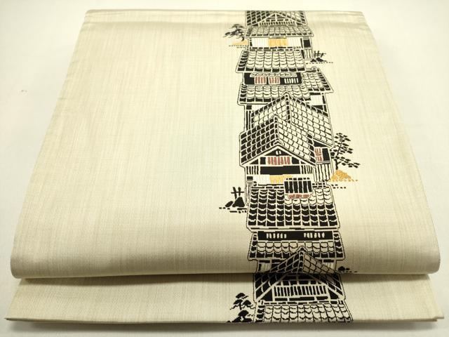 平和屋着物●六通柄袋帯　唐織　風景文　陣屋織　正絹　逸品　DABE1783op