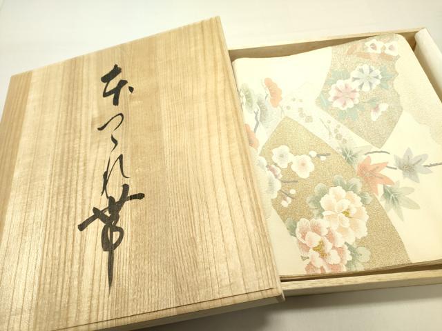 平和屋着物●爪掻き本綴れ　八寸名古屋帯　作家物　地紙花文　金銀糸　共箱付き　正絹　逸品　DABE1793op