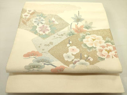 平和屋着物●爪掻き本綴れ　八寸名古屋帯　作家物　地紙花文　金銀糸　共箱付き　正絹　逸品　DABE1793op