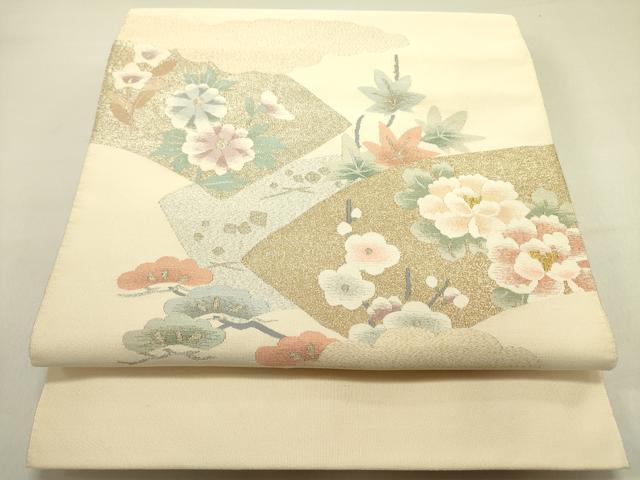 平和屋着物●爪掻き本綴れ　八寸名古屋帯　作家物　地紙花文　金銀糸　共箱付き　正絹　逸品　DABE1793op