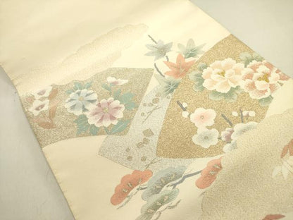 平和屋着物●爪掻き本綴れ　八寸名古屋帯　作家物　地紙花文　金銀糸　共箱付き　正絹　逸品　DABE1793op