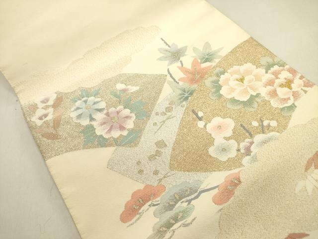 平和屋着物●爪掻き本綴れ　八寸名古屋帯　作家物　地紙花文　金銀糸　共箱付き　正絹　逸品　DABE1793op