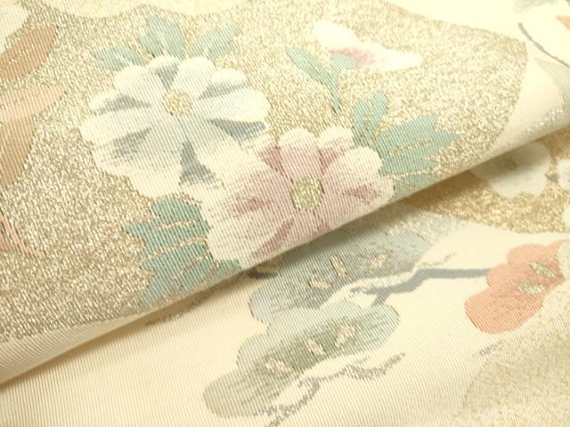 平和屋着物●爪掻き本綴れ　八寸名古屋帯　作家物　地紙花文　金銀糸　共箱付き　正絹　逸品　DABE1793op