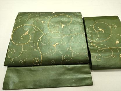 平和屋着物●つけ帯　駒刺繍　花唐草文　金彩　引箔　正絹　逸品　DABE1794op