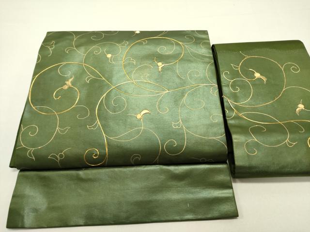 平和屋着物●つけ帯　駒刺繍　花唐草文　金彩　引箔　正絹　逸品　DABE1794op