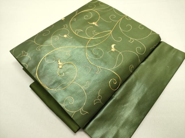 平和屋着物●つけ帯　駒刺繍　花唐草文　金彩　引箔　正絹　逸品　DABE1794op