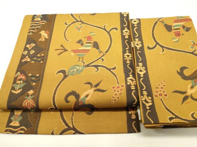 平和屋着物●つけ帯　葡萄　花鳥文　正絹　逸品　DABE1795op