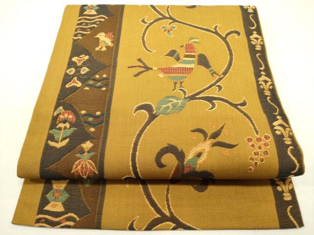 平和屋着物●つけ帯　葡萄　花鳥文　正絹　逸品　DABE1795op