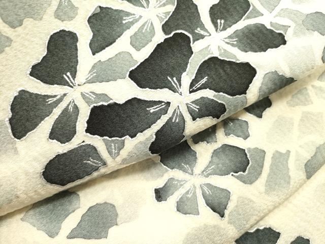 平和屋着物●つけ帯　花尽くし　銀彩　鬼しぼ縮緬　正絹　逸品　DABE1796op