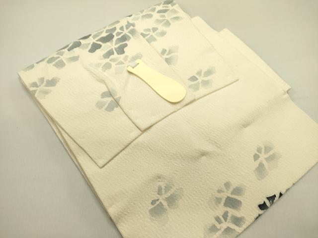 平和屋着物●つけ帯　花尽くし　銀彩　鬼しぼ縮緬　正絹　逸品　DABE1796op