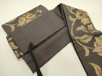 平和屋着物●ワンタッチつけ帯　紬地　衣名世　金糸　正絹　逸品　DABE1797op
