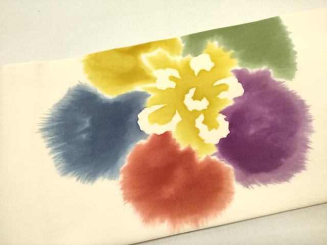 平和屋着物●塩瀬　つけ帯　手描き　舞花　正絹　逸品　DABE1799op