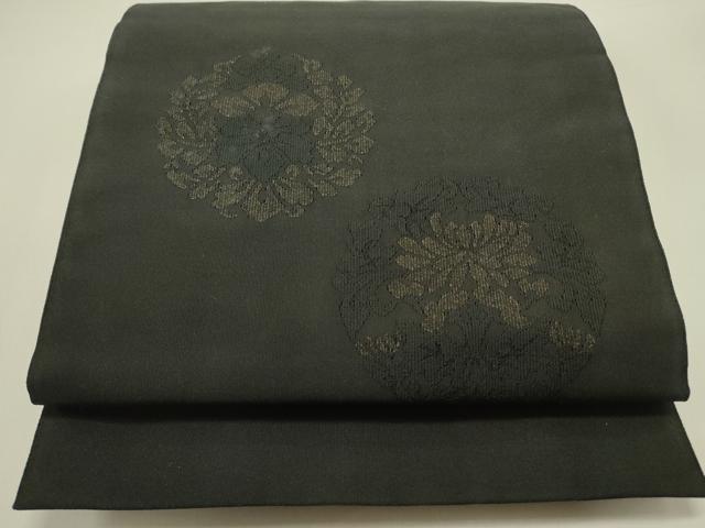 平和屋着物●爪掻き本綴れ　八寸名古屋帯　花丸文　黒地　正絹　逸品　DABE1801op