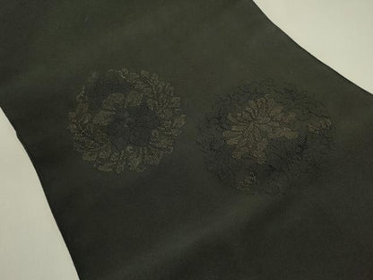 平和屋着物●爪掻き本綴れ　八寸名古屋帯　花丸文　黒地　正絹　逸品　DABE1801op