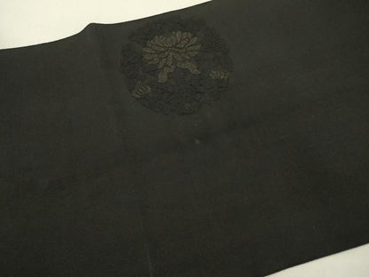 平和屋着物●爪掻き本綴れ　八寸名古屋帯　花丸文　黒地　正絹　逸品　DABE1801op