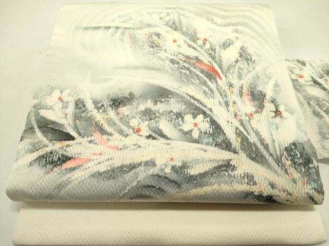 平和屋着物●九寸名古屋帯　作家物　手描き　草花　正絹　逸品　DABE1804op
