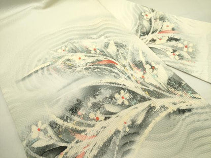 平和屋着物●九寸名古屋帯　作家物　手描き　草花　正絹　逸品　DABE1804op