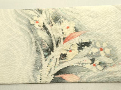 平和屋着物●九寸名古屋帯　作家物　手描き　草花　正絹　逸品　DABE1804op