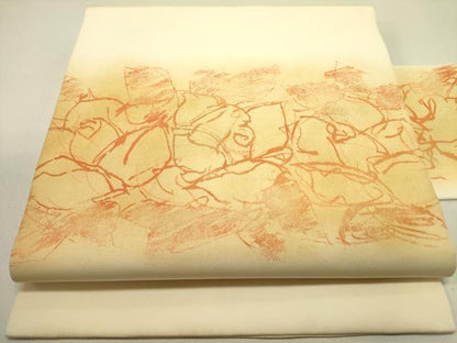 平和屋着物●塩瀬　九寸名古屋帯　作家物　手描き　抽象文様　金彩　正絹　逸品　DABE1805op