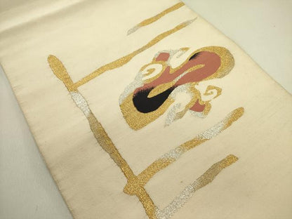 平和屋着物●爪掻き本綴れ　八寸名古屋帯　抽象文様　金銀糸　正絹　逸品　DABE1807op