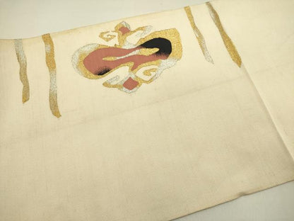 平和屋着物●爪掻き本綴れ　八寸名古屋帯　抽象文様　金銀糸　正絹　逸品　DABE1807op