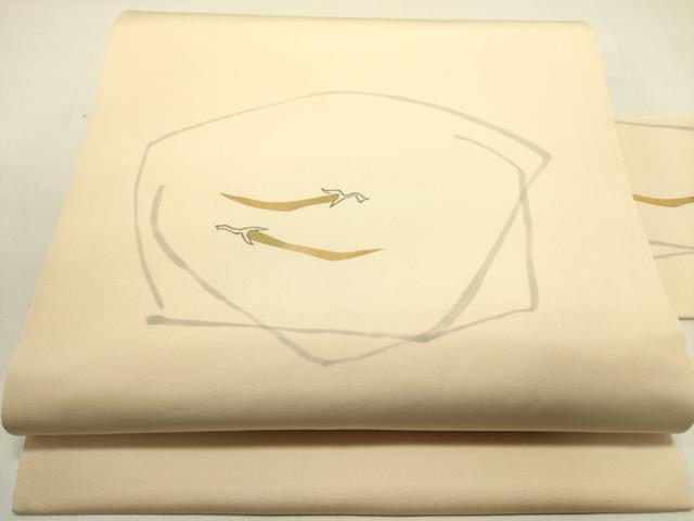 平和屋着物●塩瀬　九寸名古屋帯　手描き　成り物　金彩　正絹　逸品　DABE1808op