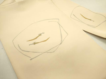 平和屋着物●塩瀬　九寸名古屋帯　手描き　成り物　金彩　正絹　逸品　DABE1808op
