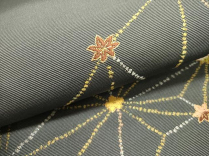 平和屋着物●田中工芸織物 祥園謹製　八寸名古屋帯　雲林綴　麻の葉花文　金糸　正絹　逸品　DABE1809op