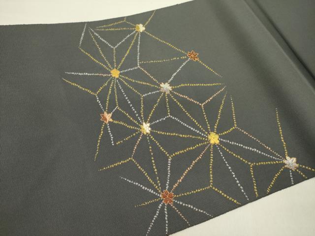 平和屋着物●田中工芸織物 祥園謹製　八寸名古屋帯　雲林綴　麻の葉花文　金糸　正絹　逸品　DABE1809op