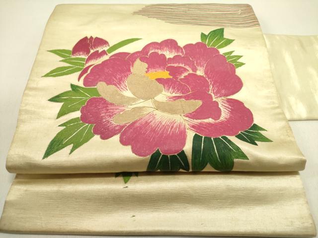 平和屋着物●アンティーク　大正ロマン　九寸名古屋帯　牡丹　金銀彩　正絹　逸品　DABE1811op