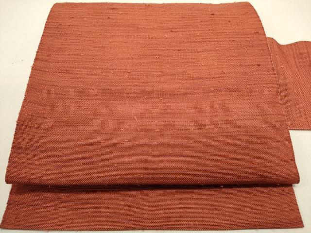 平和屋着物●八寸名古屋帯　紬地　紅樺色　正絹　逸品　DABE1813op