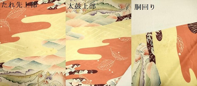平和屋着物●アンティーク　大正ロマン　九寸名古屋帯　立波花文　正絹　逸品　DABE1814op