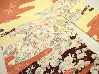 平和屋着物●アンティーク　大正ロマン　九寸名古屋帯　立波花文　正絹　逸品　DABE1814op