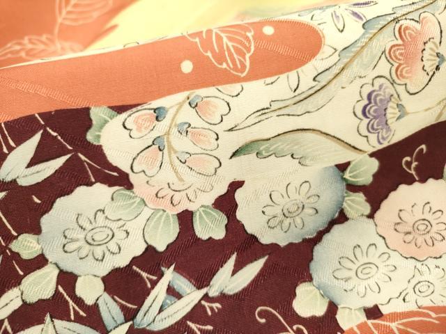 平和屋着物●アンティーク　大正ロマン　九寸名古屋帯　立波花文　正絹　逸品　DABE1814op