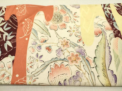 平和屋着物●アンティーク　大正ロマン　九寸名古屋帯　立波花文　正絹　逸品　DABE1814op