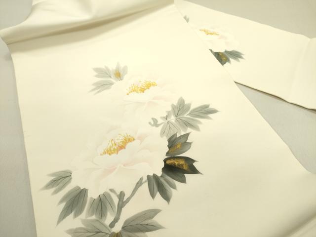 平和屋着物●塩瀬　九寸名古屋帯　作家物　手描き　牡丹　金彩　正絹　逸品　DABE1815op