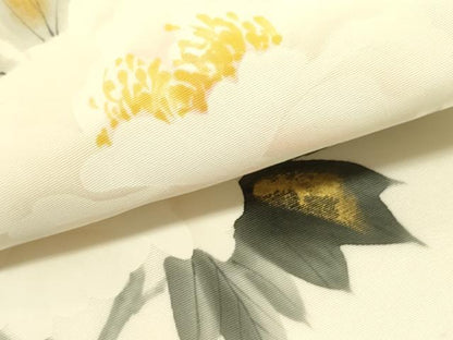 平和屋着物●塩瀬　九寸名古屋帯　作家物　手描き　牡丹　金彩　正絹　逸品　DABE1815op