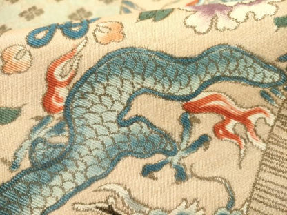 平和屋着物●アンティーク　大正ロマン　九寸名古屋帯　龍　牡丹　金糸　正絹　逸品　DABE1816op