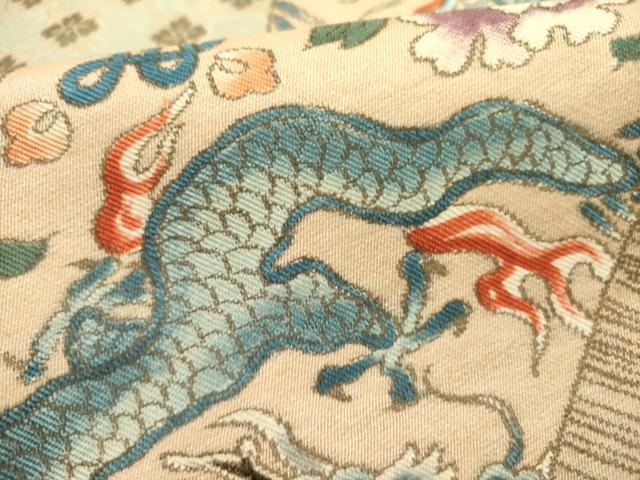 平和屋着物●アンティーク　大正ロマン　九寸名古屋帯　龍　牡丹　金糸　正絹　逸品　DABE1816op