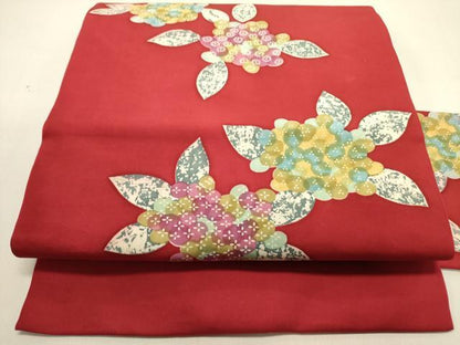 平和屋着物●塩瀬　九寸名古屋帯　紫陽花　正絹　逸品　DABE1817op