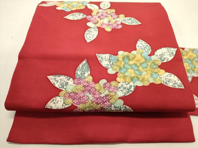 平和屋着物●塩瀬　九寸名古屋帯　紫陽花　正絹　逸品　DABE1817op