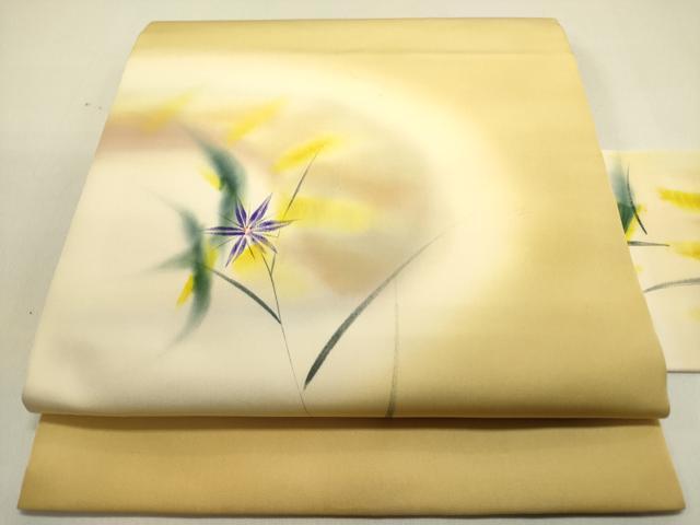 平和屋着物●虹色創家　本郷大田子　塩瀬　九寸名古屋帯　手描き　草花　正絹　逸品　DABE1819op