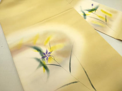 平和屋着物●虹色創家　本郷大田子　塩瀬　九寸名古屋帯　手描き　草花　正絹　逸品　DABE1819op