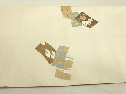 平和屋着物●爪掻き本綴れ　八寸名古屋帯　兎　ウサギ　花鳥文　金銀糸　正絹　逸品　DABE1820op