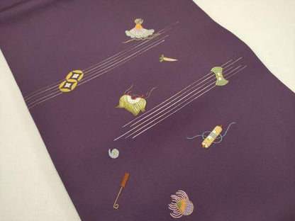 平和屋着物●塩瀬　九寸開き名古屋帯　総刺繍　成り物　器物文様　金糸　正絹　逸品　DABE1824op