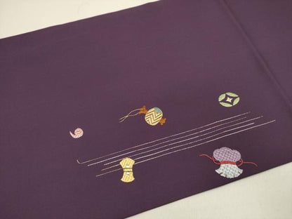 平和屋着物●塩瀬　九寸開き名古屋帯　総刺繍　成り物　器物文様　金糸　正絹　逸品　DABE1824op