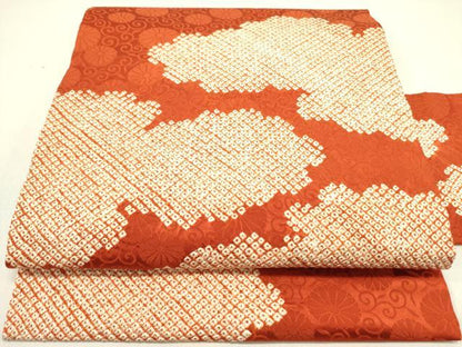 平和屋着物●九寸名古屋帯　総絞り　雲文　正絹　逸品　DABE1826op