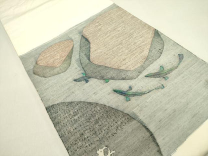 平和屋着物●絲藝苑　上島洋山　太鼓柄袋帯　魚　正絹　逸品　DABE1828op