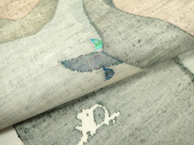 平和屋着物●絲藝苑　上島洋山　太鼓柄袋帯　魚　正絹　逸品　DABE1828op